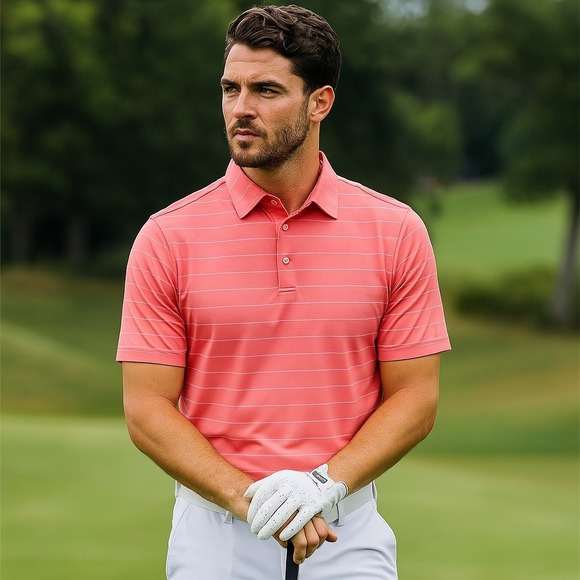 FootJoy Other - FootJoy Golf Polo Shirt‎ Striped Performance Athletic Casual Pink Large